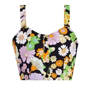 MAJE‎ Floral Cropped Floral Top Size 6 Medium Woven Cotton Button Front